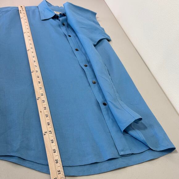 J Crew Mens 100% Linen Blue Button Down Shirt Short Sleeve Size XL Vacation Golf - Picture 8 of 9
